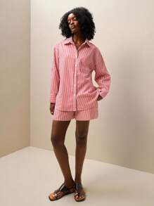 Zolique 女士休闲条纹衬衫和短裤两件套 - 彩色 - 查看 5