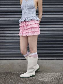 COUREZ Y2K 女式低腰 Rara 迷你裙（含内衬）夏季短款 - 粉色 - 查看 3