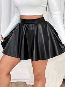 Calvaya Falda de PU de talla grande con cintura elástica, Día de San Valentín