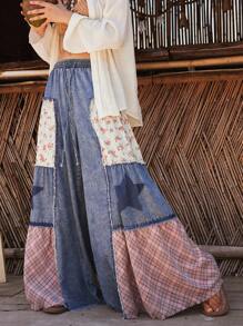 Bohemela Quần Jeans Ống Rộng Kẻ Sọc Rộng Phong Cách Boho Country Vintage Cho Nữ Mùa Hè & Thu - Nhiều màu - Xem 3