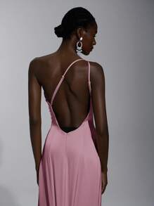 Elitara Vestido elegante, romántico, sexy, minimalista, de satén, elástico, con espalda abierta, volantes en el bajo, ajustado al Body, con abertura alta, de moda, estilo de influencer, para vacaciones, fiestas, bodas, dama de honor