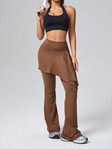 DAZY 女式二合一喇叭裤运动休闲裤 - 咖啡棕 - 查看 5