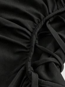SHEIN MOD Đầm dài buộc chéo cổ sườn xám kèm chân váy Maxi, phong cách Trung Hoa, nữ, trang phục dự tiệc trưa cho nữ, quần áo phù thủy, cô dâu xác chết - màu đen - Xem 3
