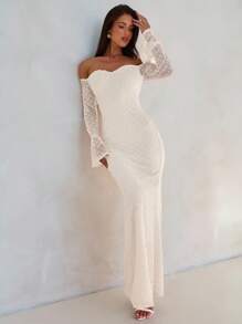 Aloruh 女士秋冬新款人造毛皮针织紧身长袖鱼尾连衣裙 - 白色 - 查看 4