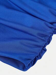 SHEIN 青少年女孩简约舒适褶饰弹力修身吊带背心 - 寶藍色 - 查看 3