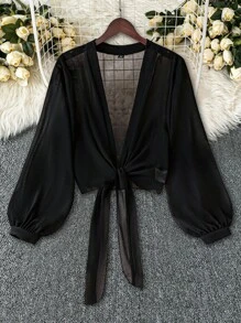 DreamSkyne Plus Size Women Tie Front Long Sleeve Open Front Lightweight Casual Jacket,Versatile For Spring/Summer Wear