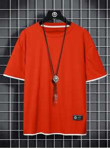 Manfinity Dauomo Men's Casual Round Neck Short Sleeve T-Shirt With Contrast Trim, Summer - Red - View 1