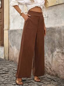 Brillora Women's Solid Color Pocket Casual Pants