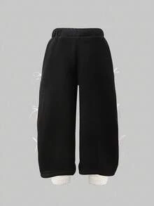 Sparklyn Young Girl Drawstring Waist Bow Decor Wide Leg Loose Sweatpants Pants With Bows Bow Pants Kawaii Pants Teen Bow Pants Cute Pants Fall Winter