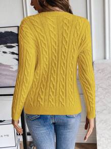 EMERY ROSE Women Drop Shoulder Round Neck Casual Cable Sweater Knit Pullover Fall Winter - Yellow - View 2