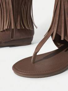 Styleloop Sandalias planas, textura trenzada, estilo bohemio, adecuadas para vacaciones - Marrón - Ver 4