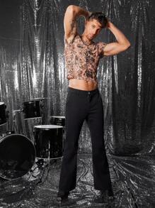 FeverCity Men's Casual Pocketed Denim Flared Stretch Pants