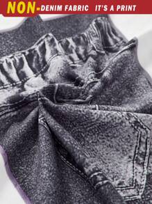 SHEIN Girlism Tween Girl Casual Street Fitted Crew Neck Ruched Short Sleeve Top With Hair Scrunchie And Hair Band Set, Denim-Effect Graffiti Print Shorts - White - View 7