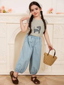 DAZY 年轻女孩水洗宽松阔腿休闲牛仔裤 - 淺色水洗藍 - 查看 8