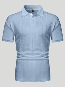 SHEINxLarissa&André Manfinity Homme Manfinity 男士纹理设计 Polo 衫 男士针织 Polo 衫 男士浅蓝色 Polo 衫 男士淡蓝色衬衫 男士纹理 Polo 衫 - 淺藍色 - 查看 4