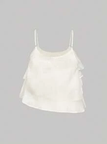 SHEIN MOD Plus Size Women Ruffled Sequin Decor Cami Top, Apricot Party Blouse,Rave Festival,Date Night,Carnival,Going Out Tops. White Lace Top. Ruffled Top