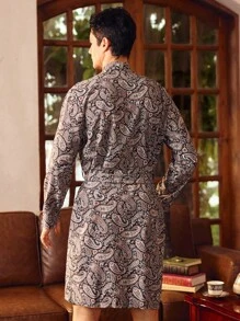 EverLounge Paisley Gentleman's Nobleman Basic Casual Bathrobe For Men, Fall - Multicolor - View 2