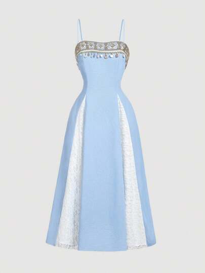 SHEIN MOD Bohemian Lace Patchwork Spaghetti Strap Dress