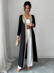 Elenzga Women's Elegant Solid Color Gold Lace Patchwork Cardigan Fall Winter Cloth For Women