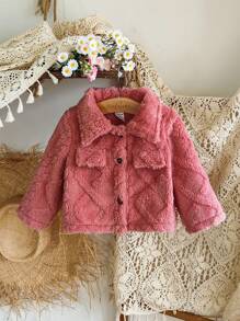 SHEIN Baby Girl Fashionable And Versatile Jacquard Fabric Thickened Plush Jacket, Suitable For Autumn And Winter Daily Wear - Pink - View 4