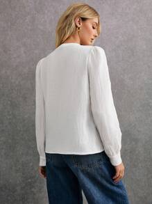 Poéselle Blusa elegante con estampado floral de manga abullonada y abotonadura sencilla, blusa de manga larga con estampado vintage boho en color blanco, blusa de estilo boho para mujer, blusa de manga larga, blusa de otoño para mujer tops occidentales, blusas y camisas de mujer, blusa abotonada estilo boho