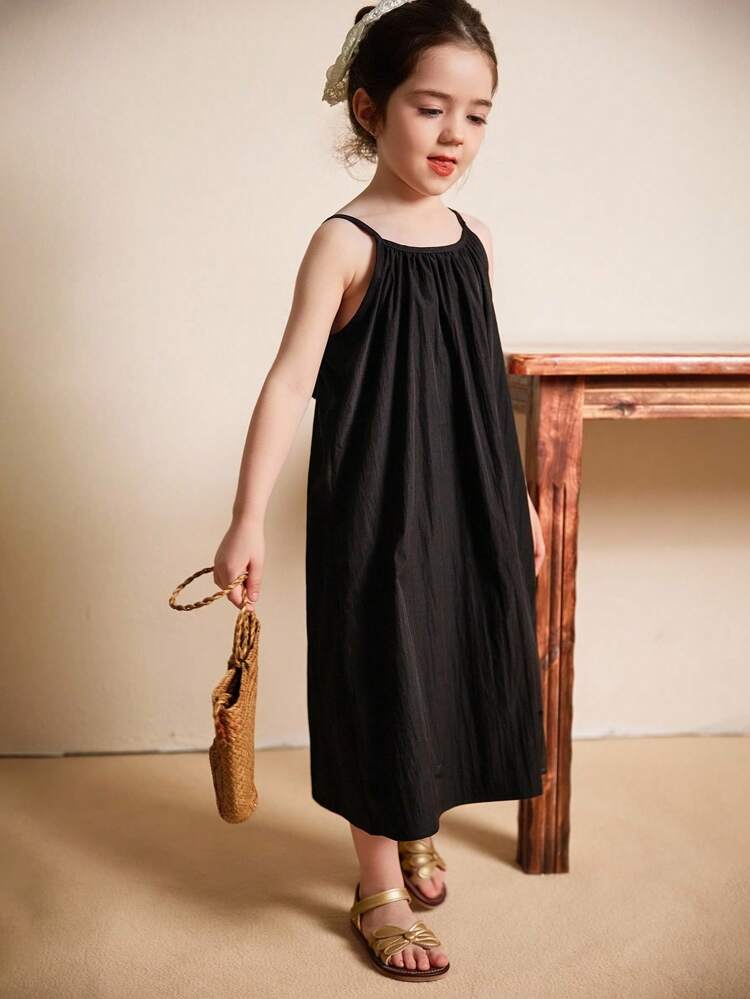 Young Girls Summer Solid Color Casual Loose Mid-Length Slip Dress