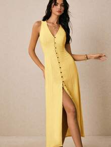 Poéselle 女士纯色V领无袖长裙，优雅夏日