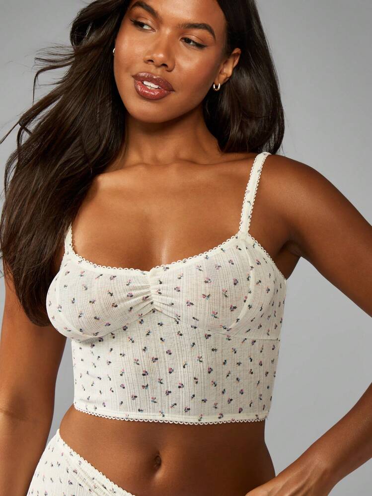 MISSGUIDED Ditsy 花卉印花睡衣套装吊带短款上衣带蕾丝花边短裤睡衣家居服睡衣春夏内衣套装 - 彩色 - 查看 4