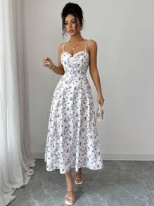 Elenzga Váy hè dây mảnh thanh lịch kiểu Pháp cho nữ - Nhiều màu - Xem 3