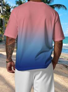Manfinity RSRT Plus Size Men's Gradient Color Vacation Casual Short Sleeve T-Shirt Beach Tshirt For Men - Multicolor - View 2