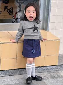 Dazy Kids Áo len dài tay cổ tròn họa tiết ngôi sao cho bé gái, quần áo trẻ em gái. - Xám - Xem 5