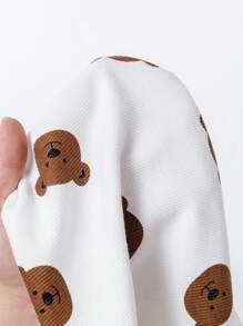 3 Peças Conjunto de Roupa de Bebê Recém-Nascido Menino/Menina, Inclui Top de Manga Longa Estampa de Urso, Calça com Pé e Chapéu, Outono/Inverno - Branco - Visão 9