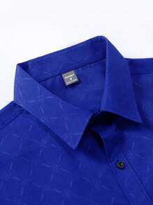 Manfinity Mode 男士黑色纽扣长袖修身商务正装衬衫，长袖男士衬衫男士皇家蓝色正装衬衫男士奢华衬衫男士设计师衬衫皇家蓝色衬衫男士男士蓝色正装衬衫，秋季 - 寶藍色 - 查看 5