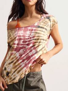 Bohemela 针织扎染圆领蝙蝠袖宽松常规波西米亚风女式 T 恤 - 彩色 - 查看 1