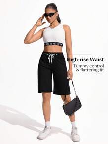 TrendSteals 女式抽绳腰休闲宽松牛仔短裤 - 黑色 - 查看 8