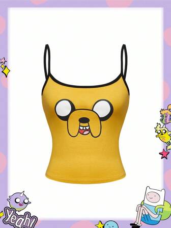 Adventure Time X ROMWE Débardeur ajusté avec imprimé dessin animé blocs de couleurs, style Y2K mignon et original