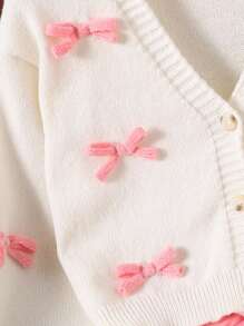 Ręcznie robiony sweter z kokardą w stylu vintage i kardigan z długim rękawem dla nastolatki - Biały - Zobacz 3