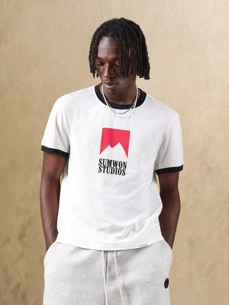 Sumwon Studios Mountain Logo Graphic Print Ringer Tee