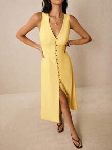 Poéselle 女士纯色V领无袖长裙，优雅夏日