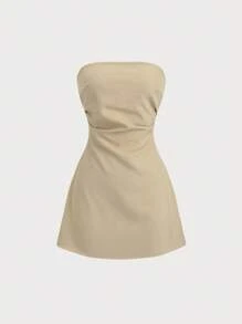 Sweetra 法式迷你套装，性感紧身胸衣连衣裙女士套装 - 卡其色 - 查看 4