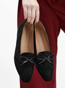 CUCCOO BIZCHIC Mocasines casuales para interiores y exteriores de mujer con punta cuadrada, decorados con lazo, suela suave y cómoda, color negro