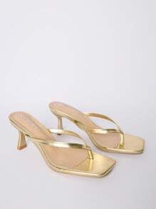 MUSERA Square Toe Thong Front Heeld Mules Sandal For - Gold - View 5