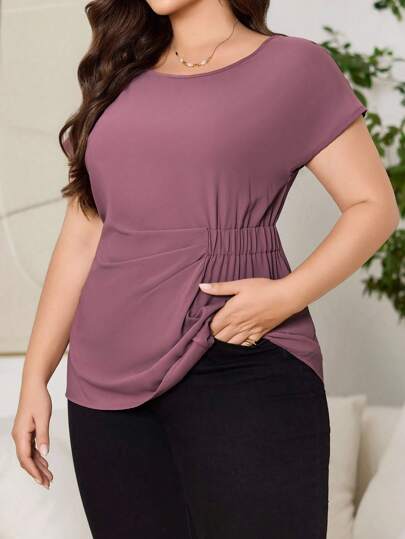 Reflora Blusa elegante de unicolor con cintura ceñida, adecuada para el transporte en verano, talla grande