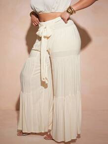 Vixey Plus Size Shirred Bowknot High Waist Tiered Pants, Beach Outfits For Woman, Beach Vacation Outfits, Beach Essentials