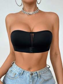 SHEIN Clip On Push Up Bra Crop Top Bra, Women Underwear & Off Shoulder Lingerie - Black - View 5