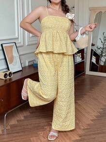 SHEIN LUNE 2 件套女士休闲编织条纹图案协调加大码背心和高腰宽松短裤