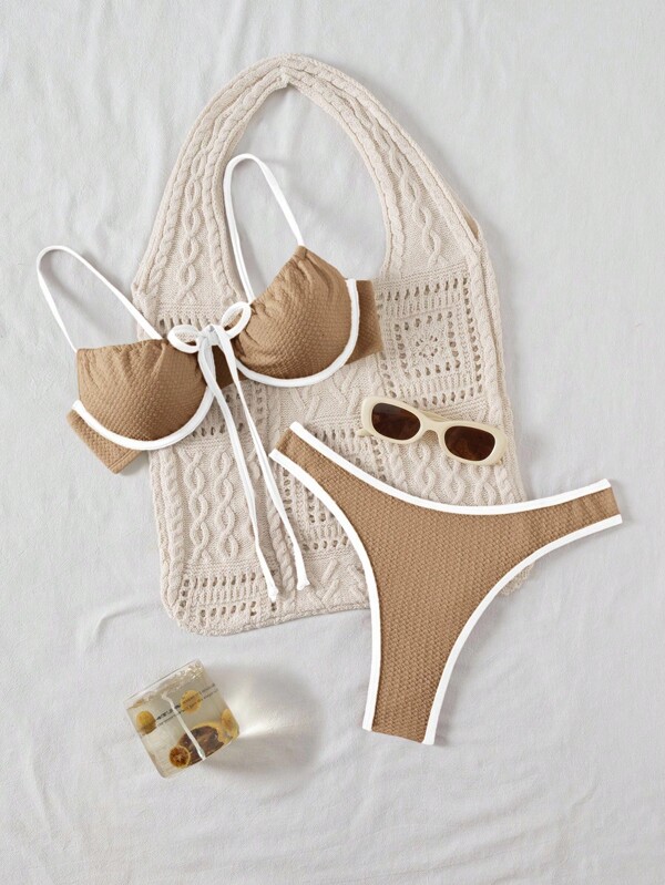 SHEIN Set de costume de baie pentru femei cu bretele tip bikini și triunghi