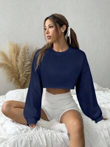SHEIN EZwear Women's Casual Navy Blue Short Sweatshirt