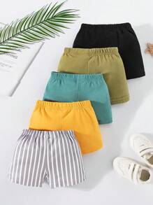SHEIN Playful Pals 5 Pcs Baby/Toddler Boys' Comfortable Casual Shorts, Summer 2024 New Arrival