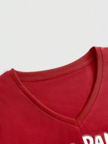 Adventure Time X ROMWE 女款 Y2K 街头风 V 领卡通图案修身休闲 T 恤，秋季 - 酒紅色 - 查看 3